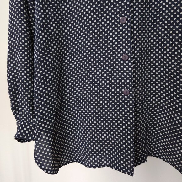 Vintage silk polka dot button down blouse navy, white - Picture 8 of 11